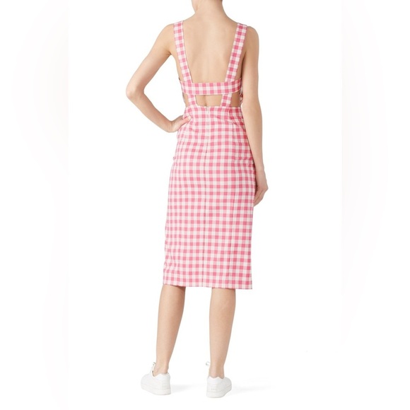 Finders Keepers Gingham Gigi Pink and White Midi Sheath Slit Dress Fuchsia Check - Picture 3 of 12